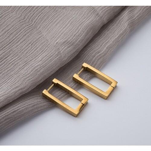 New Trendy Titanium Stainless Steel Simple Hoop Earrings Punk Geometric Rectangular Korean Gold Earrings Jewelry for Women 2021