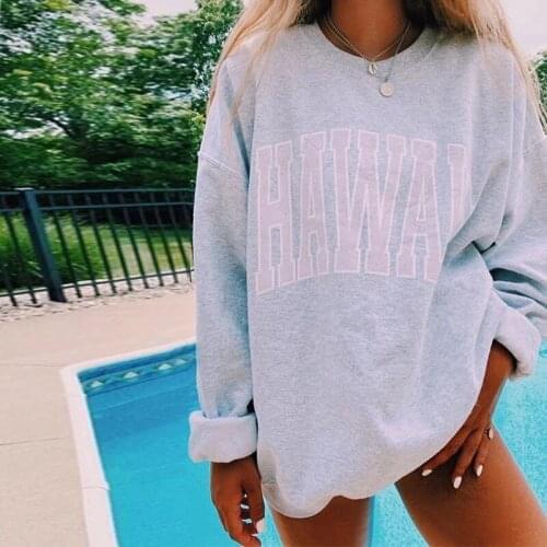 Letter Print Solid Loose Fashion Vintage Sweatshirt Women Long Sleeve Pullover Street USA French Style Fall 2021 Women Clothing