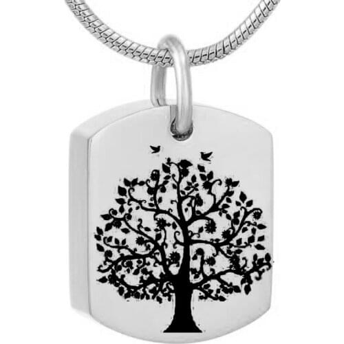 Personalized Life Tree Cremation Urn Necklace for Ashes Memorial Custom Square Pendant for dad mom