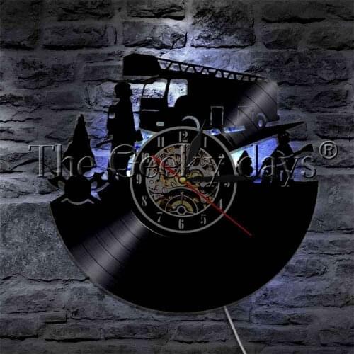 Firefighter Vinyl Record Wall Clock With LED Backlight Fire Department Modern Wall Lamp Firemen Sign Wall Watch Decor