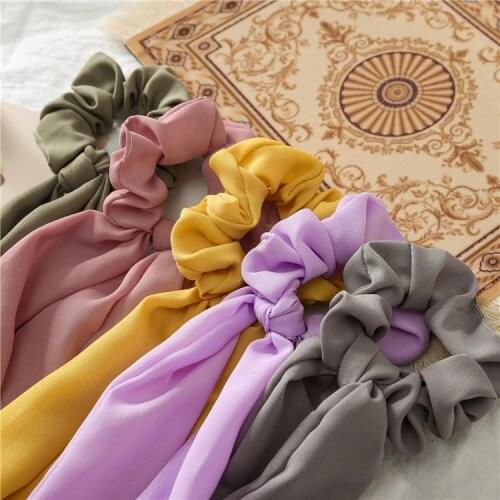 New Fashion Women Chiffon Solid color knotting Ribbon Elastic Hair Bands Headband Scrunchie Rubber Band Hair Accessorie