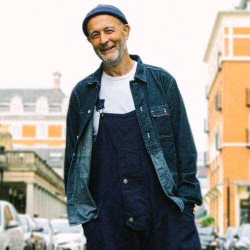 Colorblock Denim Cargo Shirt Men Street Fashion Casual Multi-pocket Lapel Long Sleeve Contrast Stitching Shirts Mens