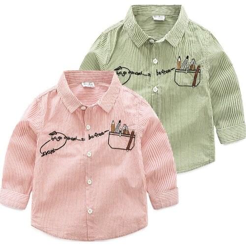 Striped Shirt Spring Autumn Boy Childrens Clothing Casual Kids Baby Boy Shirt Cotton Embroidered Long Sleeve Top Jacket Shirt
