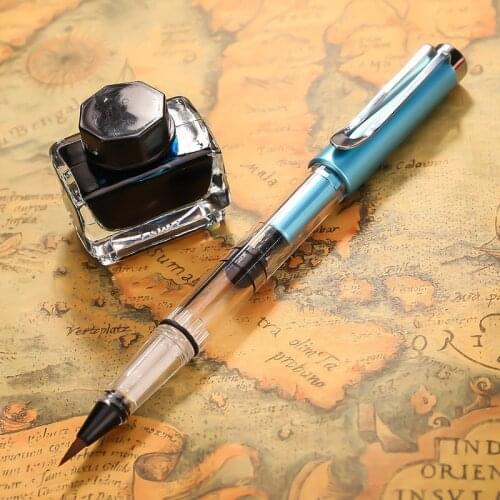 1pc Blue Metal Calligraphy Pen Soft Hair Watercolor Fountain Pen Writing Brush Painting Drawing Tools School Supplies Stationery
