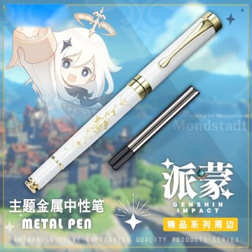 2020 New Game Genshin Impact Paimon Theme Metal Stationery Ballpoint Gel Pen Rollerball Pen Student Sign Pen Anime Xmas Gift