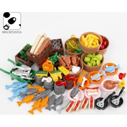DIY City Accessories Food Fish Pizze Friends Fruit Chicken Hot Dog Bricks Building Blocks Figure Parts Compatible Children Toys