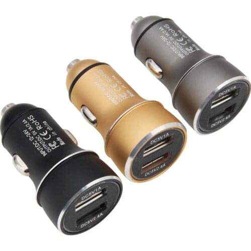 Universal Dual USB Car Charger Adapter Metal Flat Mobile Phone Charging 5V 2-Ports Phone Car Charger 100pcs/lot