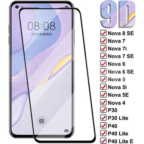 9D Anti-Burst Tempered Glass For Huawei P30 P40 Lite E Protective Screen Protector Nova 8 7 6 SE 7i 5 5i 5T 4 4E 3 3E Glass Film