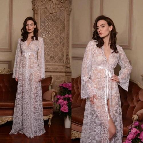 Women Sexy Bathrope Bridal Nightgown Wedding Prom Party Bathrobes Lace Illusion Pyjams Robes Women Pajama