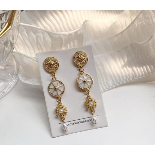 Womens European Style fashion exaggerated octagonal Star metal Earrings temperament vintage long earrings retro Drop Earrings