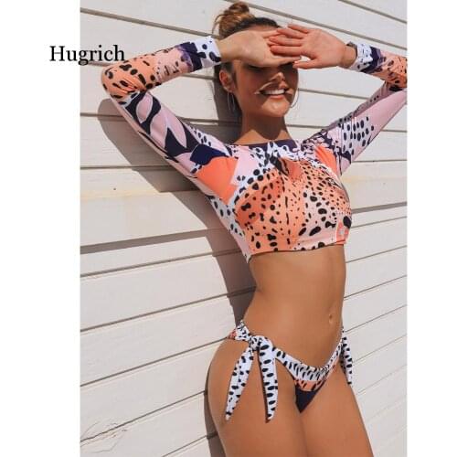 Surfing Swimsuit For Women 2021 Bikini Long Sleeve Swimwear Tiger Print Push Up Summer Bath Suit Two Piece