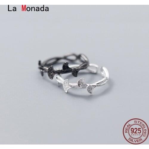 La Monada Black Leaf Silver Ring 925 Korean Adjustable Rings For Women Silver 925 Sterling Jewelry Stylish Rings For Girls