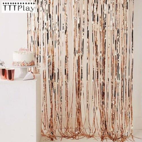 1pc 2 Meters Gold Foil Fringe Curtain Tinsel String Shiny Shimmer Wedding Photography Stage Backdrop Birthday Party Decoration