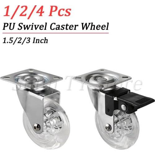 1/2/4 Pcs 360 Degree Swivel Caster Wheels, Heavy Duty Caster With Top Plate No Noise Wheels For Furniture Cabinets Transparent
