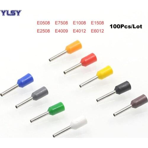 100Pcs Tube insutated Cord End Terminals Electrical Crimp Terminal Brass Connector E0508-E6012 Wiring Cable Ferrules VE 22-10AWG