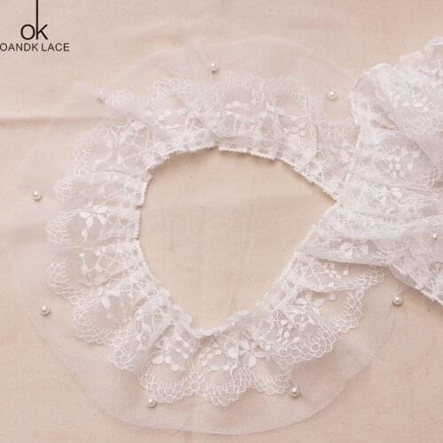 2 yard Good quality White Pleated Lace Accessories Dots Mesh Lace Trims Stitching Wrinkled Lace Skirt Clothing Accessories