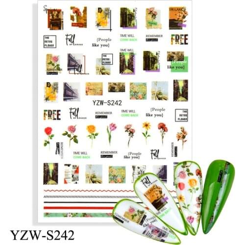 3D Stickers for Nails Self-Adhesive Sticker Slider Flowers Letter Line Square Design Nail Art Decorations Nail Foil Accessories