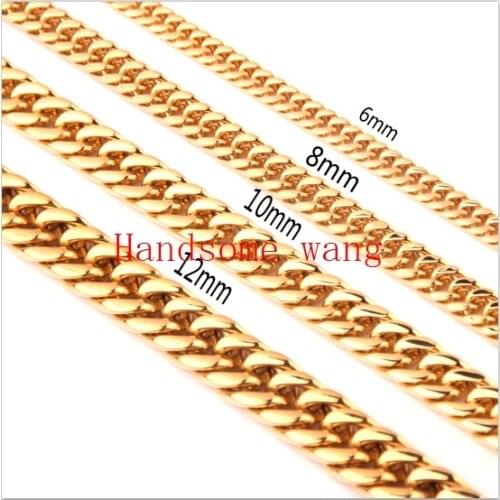 6/8/10/12mm Stainless Steel Gold Mens Link Smooth Curb Cuban Chain Necklace jewelry
