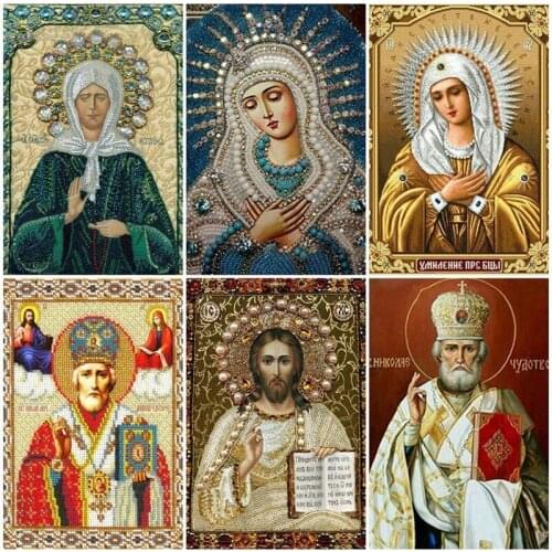 Diamond Mosaic Full Diamond Square Icon Religious Diamond Painting Virgin Mary Rhinestone Embroidery Diamond Painting Gift