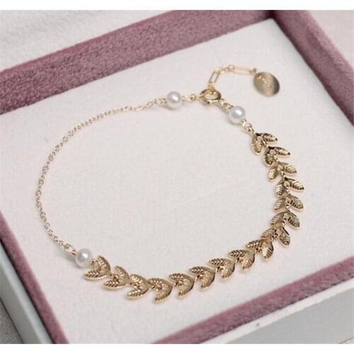 YUN RUO 2020 Gold Wheat Pearl Bracelet Woman Birthday Gift Fashion Stainless Titainum Steel Jewelry Yellow Gold Color Never Fade
