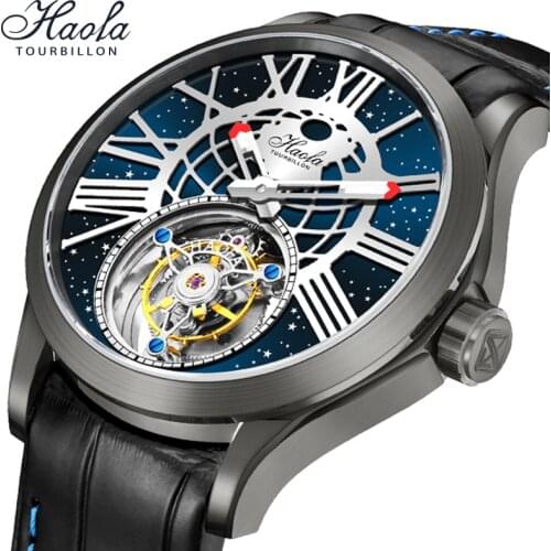 Haofa Luxury Starry Sky Manual Tourbillon Skeleton Wrist Watch For Men Mechanical Sapphire Business Tourbillon Watches Mens 2021