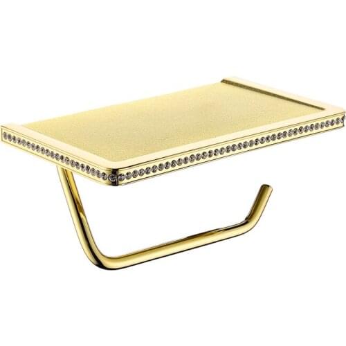 Gold Stainless Steel Toilet Paper Holder Bathroom Wall Mount WC Paper Mobile Phone Holder Shelf Roll Paper shelf Accessories