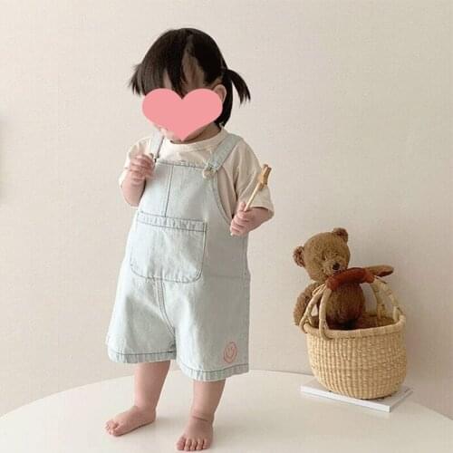 Koodykids Summer Baby Girls Boys Denim Plaid Pants Toddlers Boys Girls Denim Overall Korean Casual Simle Pants