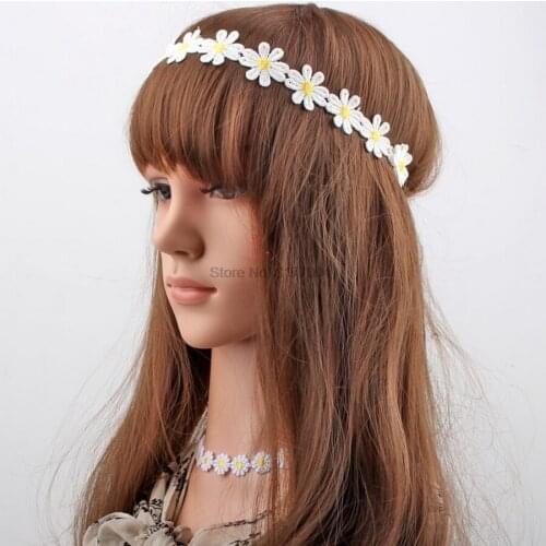 DHL 1000pcs Girls Flower Elastic Hair Band White Daisy Headwear Chain Floral Hair Accessories
