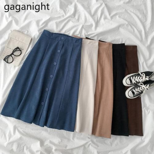 Gaganight Elegant Women Midi Skirt Elastic High Waist Solid Fashion Office Lady Chic Skirts Japan Style Faldas Spring Autumn New