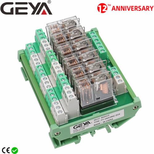 GEYA 2NG2R 6 Channel Relay Board Electronic DPDT PLC 12V 24V AC DC Relay Board 2NO 2NC