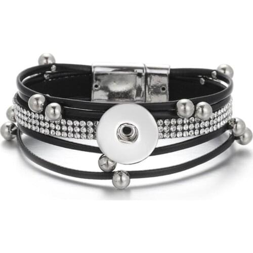 2020 New Snap Button Jewelry Leather 18mm Snap Button Bracelet Punk Multilayer Leather Bracelet Armband Snaps Jewelry
