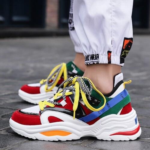 Men Women Sport Running Shoes Mesh Breathable Height Increasing Sneakers Fashion Mixed Color Lace-up Women Platform Shoe Couples