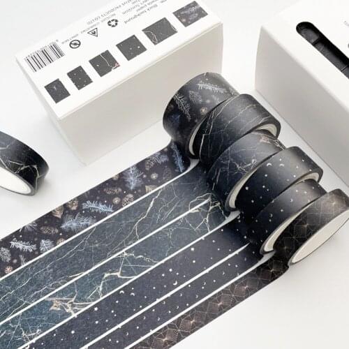 6Rolls/Set 5m Vintage Black Washi Tape Grid Stripe Masking Tape Decorative Adhesive Tape Sticker Scrapbooking Diary Stationery