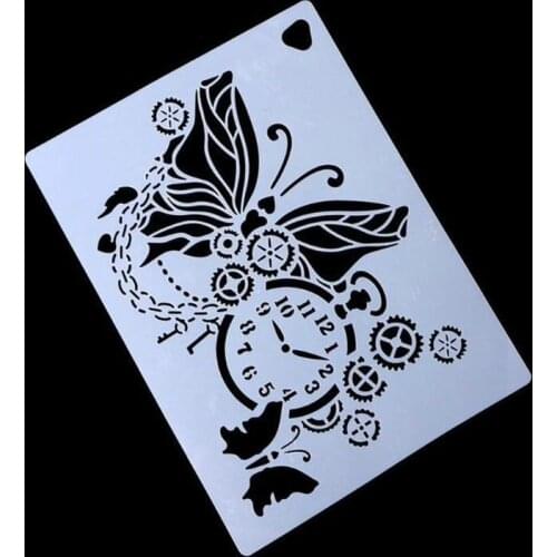 Cute Clock Butterfly Gear Spray Cake Mold Reusable Stencil Airbrush Painting Art Cake Spray Mold Decor Crafts