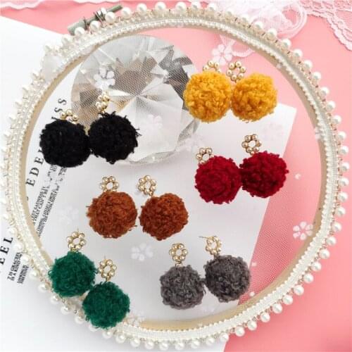 Cute Hairball Teddy Plush ball Pearl Drop Earrings for Women Sweet Fashion Girl Earrings Jewelry Gifts