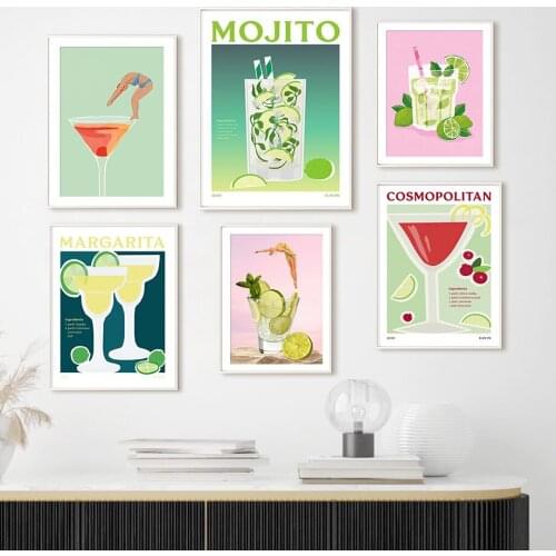 Mojito Cosmopolitan Margarita Juice Drink Wall Art Canvas Painting Nordic Posters And Prints Wall Pictures For Living Room Decor