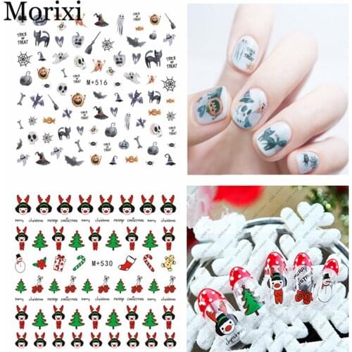 Cartoon nail art sticker Halloween Christmas party maple leaves floer snow flakes image printing water mark slider wraps WG005