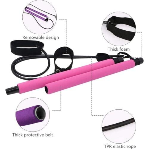 Pilates Bar Kit for Yoga Exercise with Resistance Band Foot Loop Stick Sit-Up Total Body Workout Toning Bar Stretch Twisting