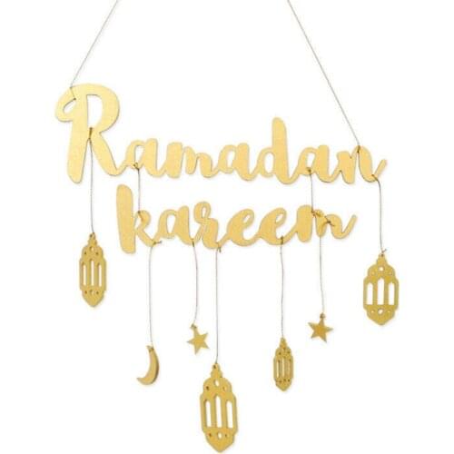 Ramadan Kareem Ramadan Auspicious Letter Muslim Party Decor Literature And Art Wood Gold/Black Background Star Moon Decoration