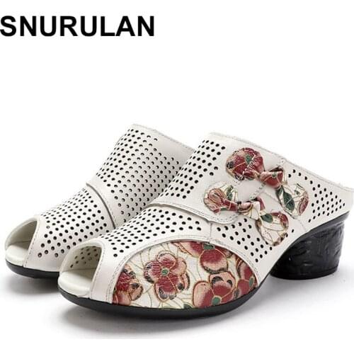 SNURULAN women Fashion Casual Hollow Out Roman Style Thick Heel Shoes Slides High Heels Thick Shoes Sandals Peep Toe shoes