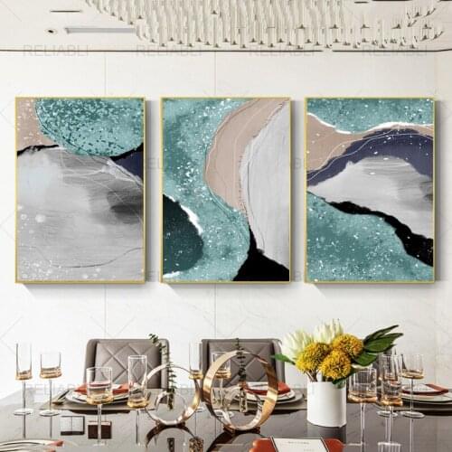 Modern Abstract Green Geometric Line Decorative Canvas Painting Abstract Posters and Prints Wall Pictures for Living Room Decor