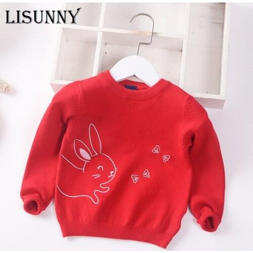 Girls Sweater Pullover 2021 Autumn Winter Embroidery Rabbit Baby Sweaters Children Jumper Toddler Pullover Kids Knitted Clothes