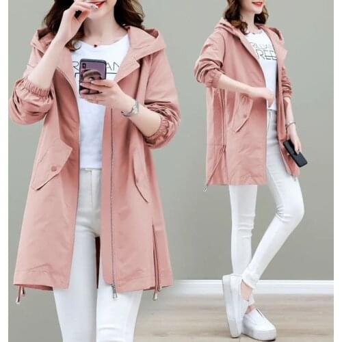 Trench Coat 2021 Women Spring Autumn New Korean Fashion Casual Loose Hooded Windbreaker Woman Coat Mid-length Basic Outerwear
