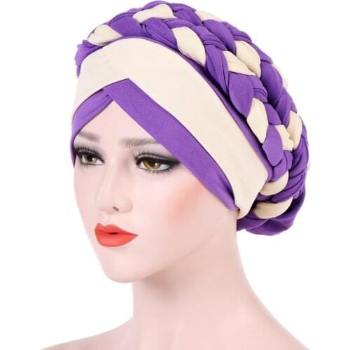 Muslim Women Hemp Braid Cross Velvet Bead Braid Turban Hat Scarf Cancer Chemo Beanies Cap Hijab Headwear Headwrap Accessories