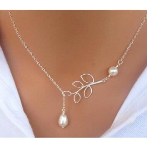 YLWHJJ brand Hot Pearl and Leaves Lariat Necklace Women Choker Necklaces & Pendants