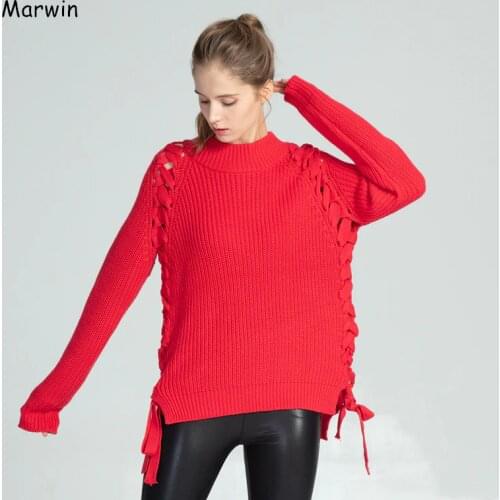 Marwin New-Coming Winter Thick Knitted High Street Style Warm Soft Lace Up Women Sweaters O-Neck Female Pullovers