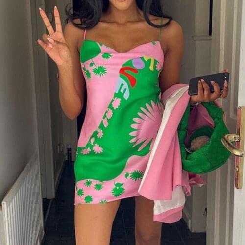 SEASONS Summer Sexy Bodycon Mini Dress Women Pink Print Sleeveless Strap Short Evening Dresses Ladies Party Streetwear ASDR83523