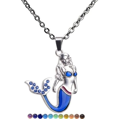 JUCHAO Necklaces Women Mood Necklaces Mermaid Pendant Necklace Boho Stainless Steel Chain Jewellery Women Gothic Jewelry
