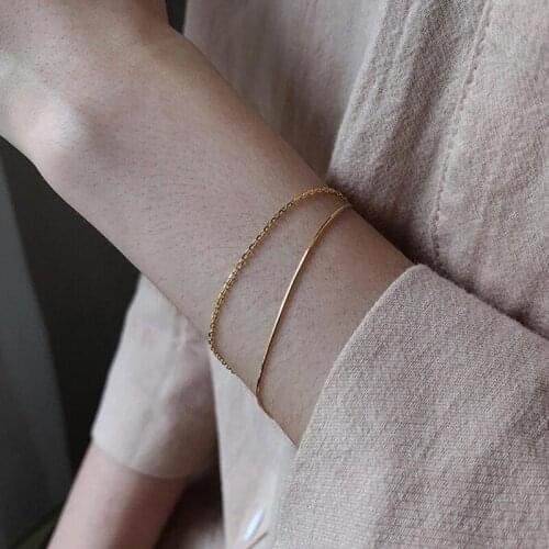 Gold Color Stainless Steel Chain & Link Multi-layer Round Snake Chain Statement Bracelet Two Lines Armband Drop Shipping