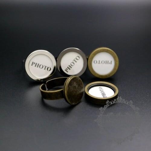 14mm round rhodium,gun metal black,bronze bezels base tray setting photo frame brass adjustable ring DIY blank supplies